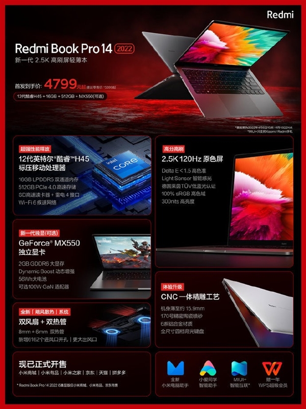 2.5K高刷屏+MX550独显！RedmiBook Pro 14首销：4799元起