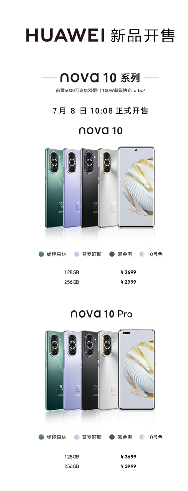 2699元起！华为nova 10系列首销：最高100W超级快充